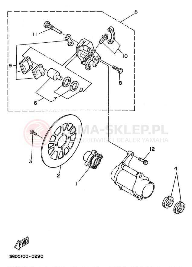 Schemat "Zacisk hamulcowy tylny" do Yamaha WARRIOR YFM350XH