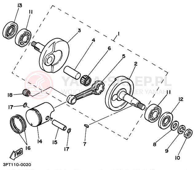 Schemat "Wał korbowy, tłok" do Yamaha YZINGER PW50L1