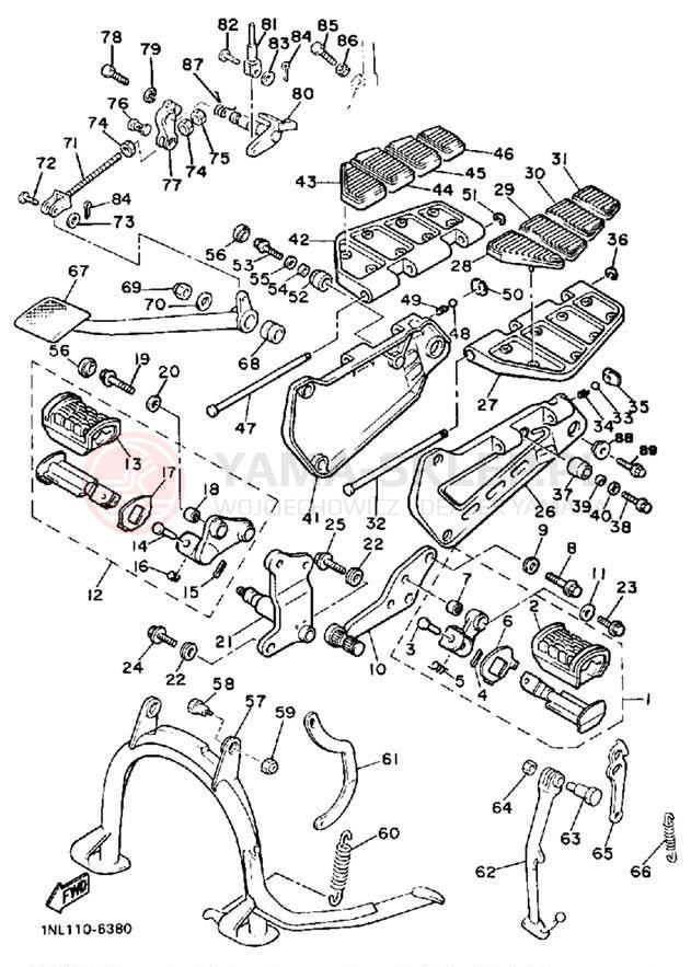 Schemat "Stopka postojowa i podnóżki" do Yamaha XVZ13DT/XVZ13DTC