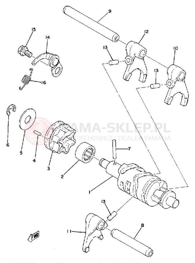 Schemat "Dźwignia zmiany biegów, wałek" do Yamaha IT175F