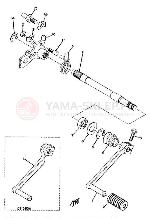 Schemat "Dźwignia zmiany biegów, wałek" do Yamaha DT360A/DT250A