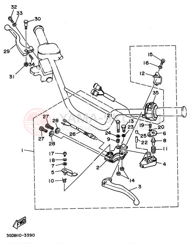 Schemat "Kierownica i osprzęt" do Yamaha WARRIOR YFM350XG