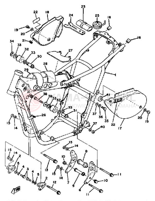 Schemat "pokrywa boczna ramy" do Yamaha YZ250E