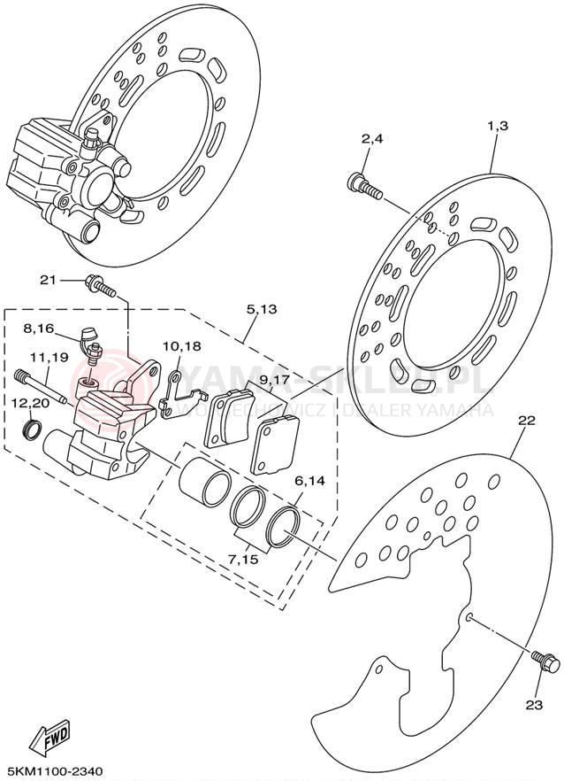 Schemat "Zacisk hamulcowy + tarcza przód" do Yamaha GRIZZLY 660 YFM660FP