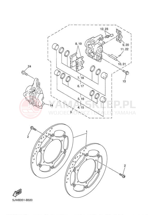 Schemat "Zacisk hamulcowy + tarcza przód" do Yamaha FJR1300 FJR13T/FJR13TC