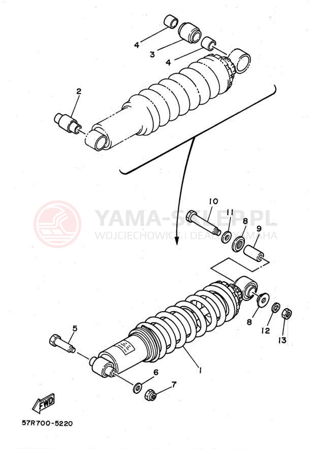 Schemat "zawieszenie tył" do Yamaha XT350KC/XT350K
