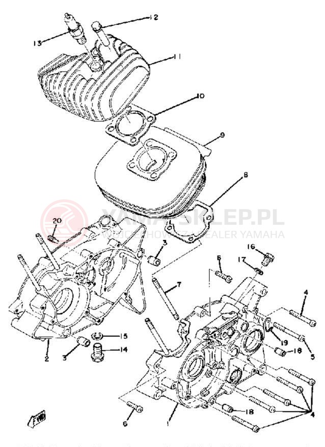 Schemat "Obudowa silnika - cylinder" do Yamaha YZ80A