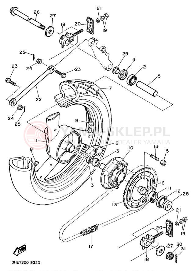 Schemat "Koło tył" do Yamaha FZR600W