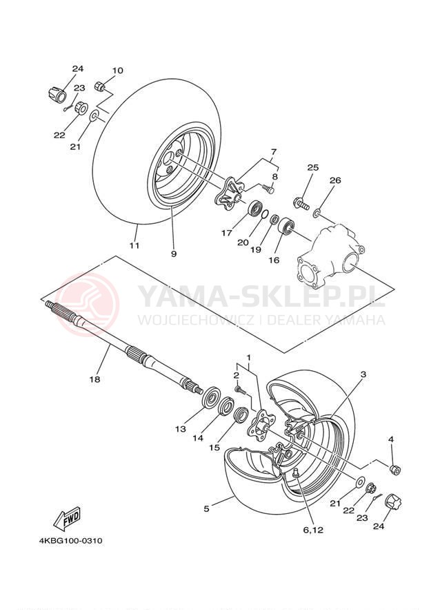 Schemat "Koło tył" do Yamaha WOLVERINE 4WD YFM350FXR
