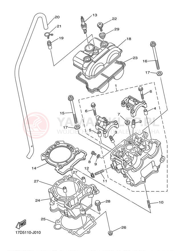 Schemat "cylinder" do Yamaha YZ250F YZ250FZL/YZ250FZW
