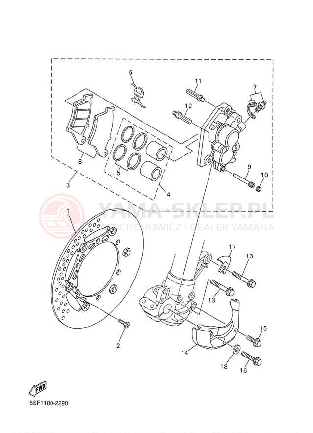 Schemat "Zacisk hamulcowy + tarcza przód" do Yamaha YZ426F YZ426FP