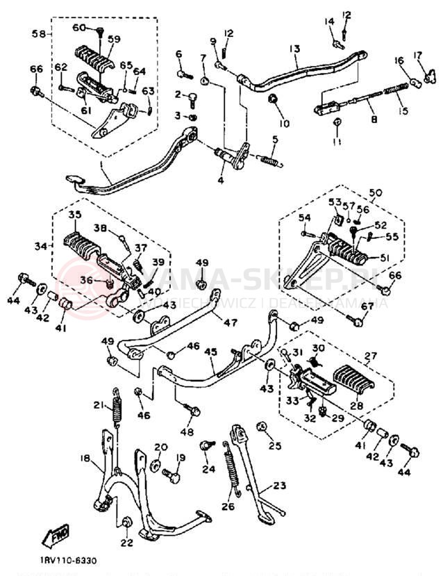 Schemat "Stopka postojowa i podnóżki" do Yamaha VIRAGO 1100 XV1100TC/XV1100T
