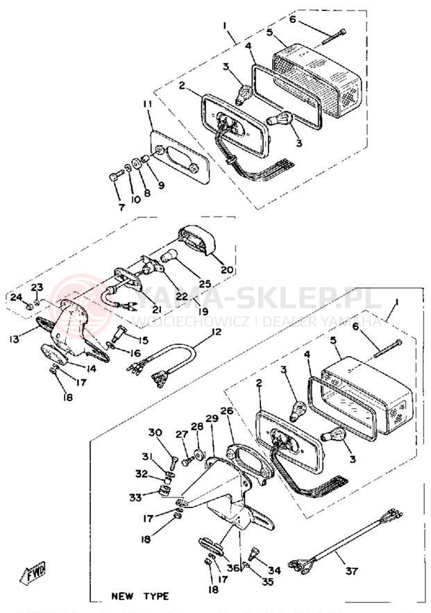 Schemat "Oświetlenie tył" do Yamaha XS500D