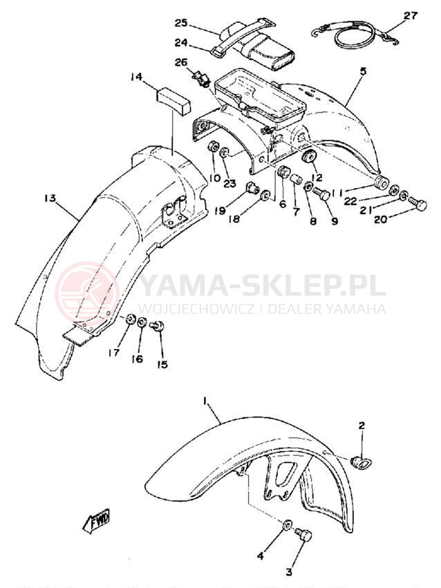 Schemat "Błotniki przód i tył" do Yamaha XS400D