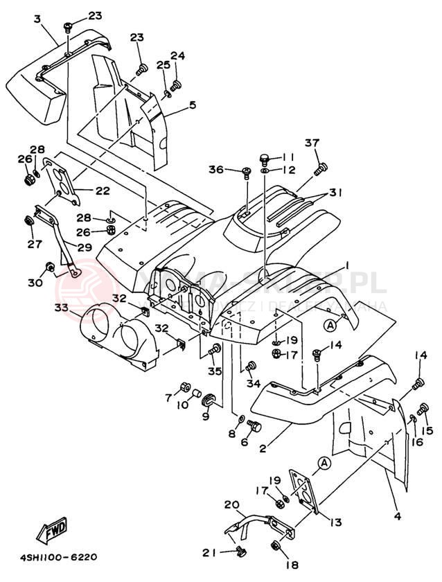 Schemat "Przedni błotnik" do Yamaha KODIAK 4WD YFM400FWH