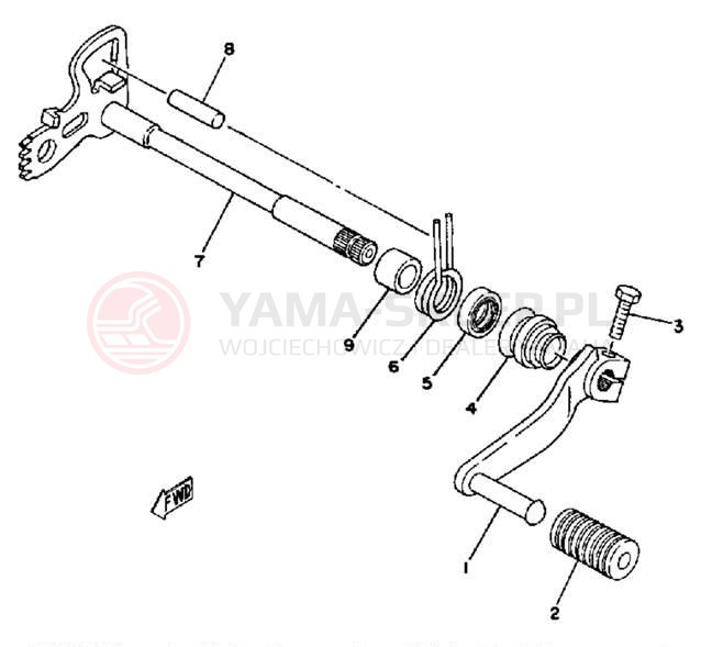 Schemat "Dźwignia zmiany biegów, wałek" do Yamaha DT250E/DT400E