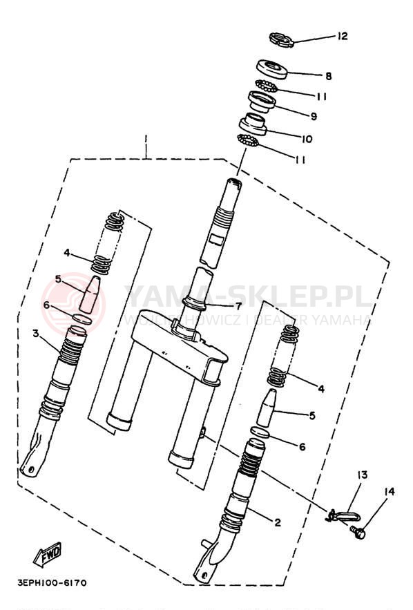 Schemat "Amortyzatory przód" do Yamaha RAZZ SH50M