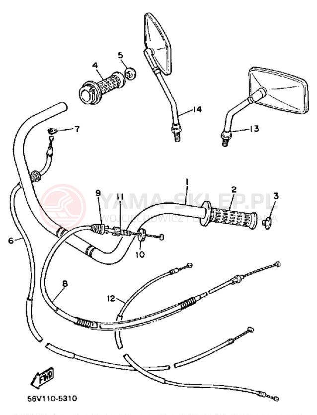 Schemat "Kierownica i osprzęt" do Yamaha VIRAGO 1000 XV1000NC/XV1000N
