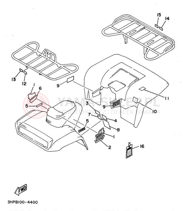 Schemat "naklejki" do Yamaha MOTO-4 YFM350ERF