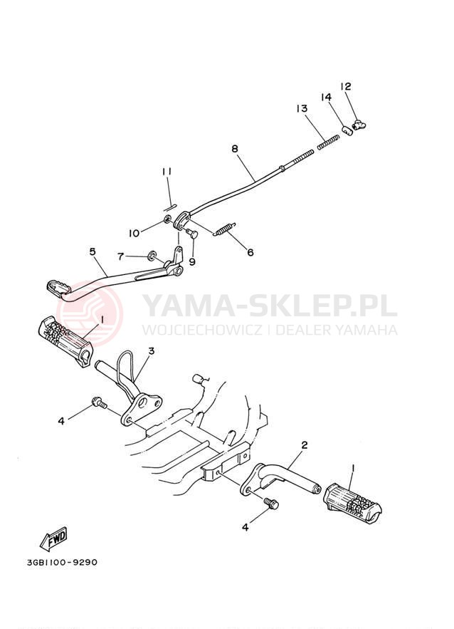 Schemat "Stopka postojowa i podnóżki" do Yamaha RAPTOR 80 YFM80RT