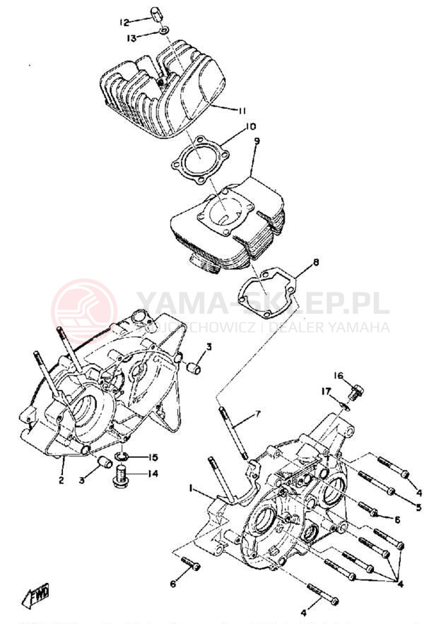 Schemat "Obudowa silnika - cylinder" do Yamaha GT80MXB/GT80B