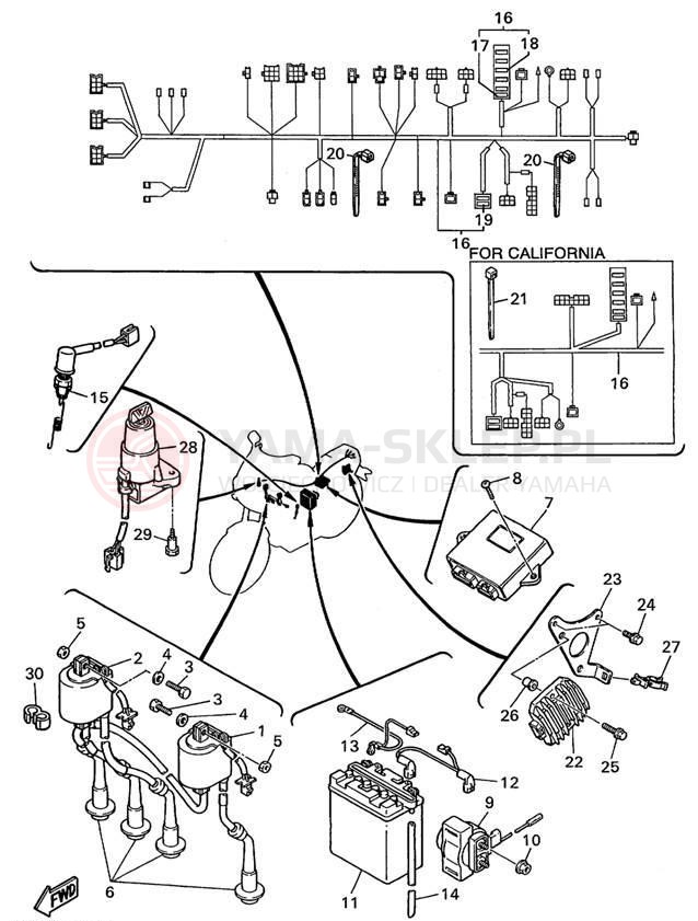 Schemat "układ elektryczny" do Yamaha FZR600RLC/FZR600RL