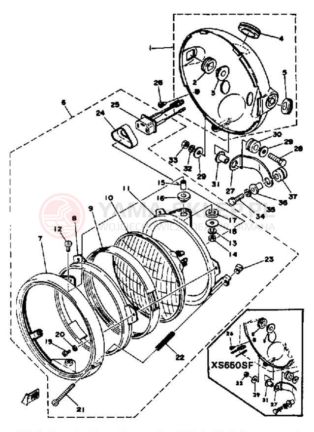 Schemat "Lampa przód" do Yamaha XS650SF