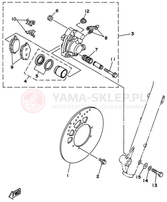 Schemat "Zacisk hamulcowy + tarcza przód" do Yamaha RT180H