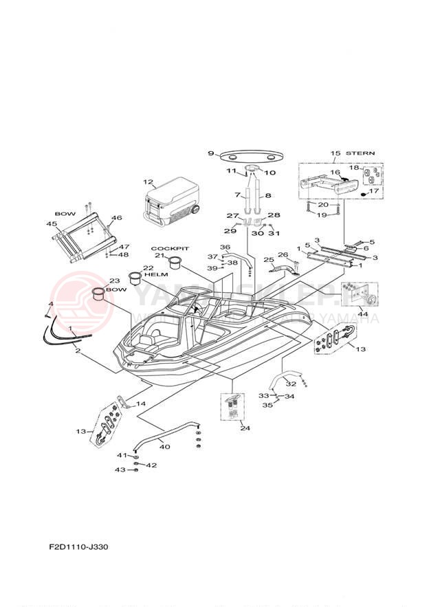 Schemat "HULL DECK FITTINGS" do Yamaha 242 LIMITED SXT1800HJ