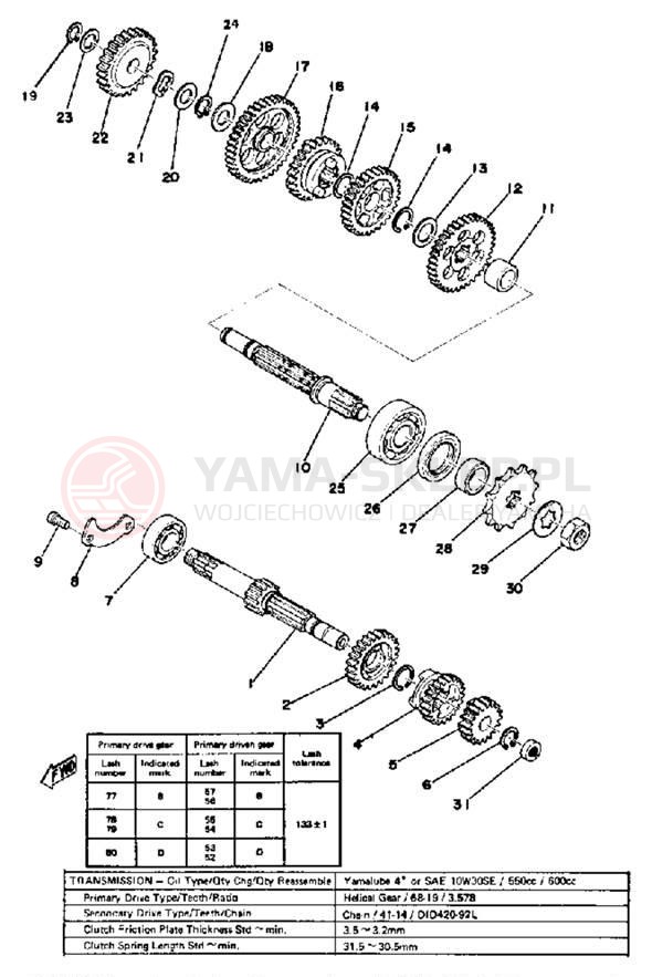 Schemat "Skrzynia biegów " do Yamaha GT80G