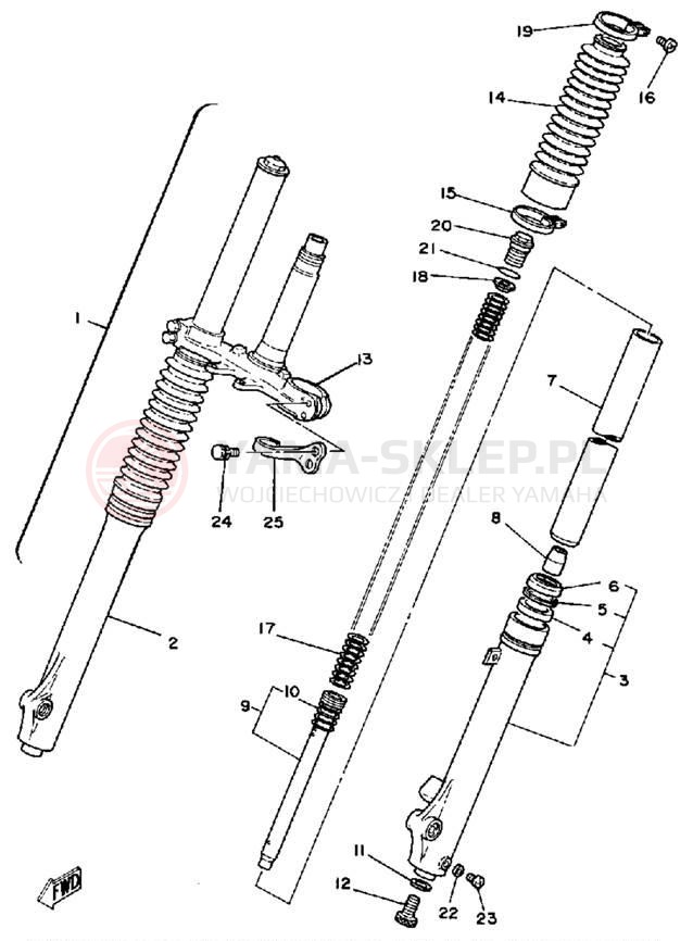Schemat "Amortyzatory przód" do Yamaha IT125H