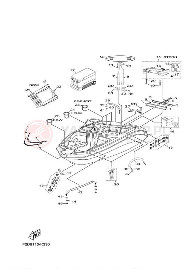 Schemat "HULL DECK FITTINGS" do Yamaha 242 LIMITED SXT1800JK