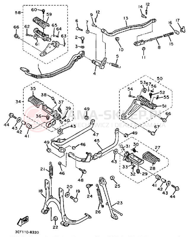 Schemat "Stopka postojowa i podnóżki" do Yamaha VIRAGO 1100 XV1100U/XV1100UC
