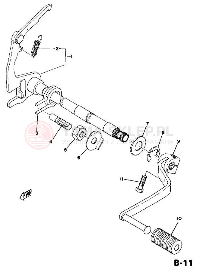 Schemat "Dźwignia zmiany biegów, wałek" do Yamaha DT125C