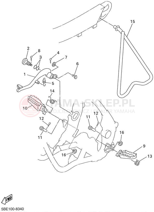 Schemat "Stopka postojowa i podnóżki" do Yamaha YZ426 YZ426FN
