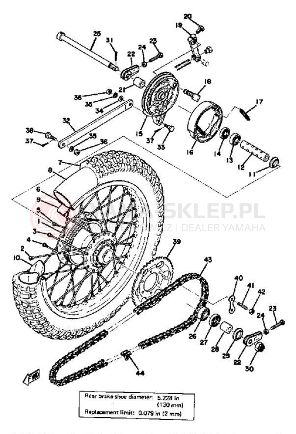 Schemat "Koło tył" do Yamaha YZ125A