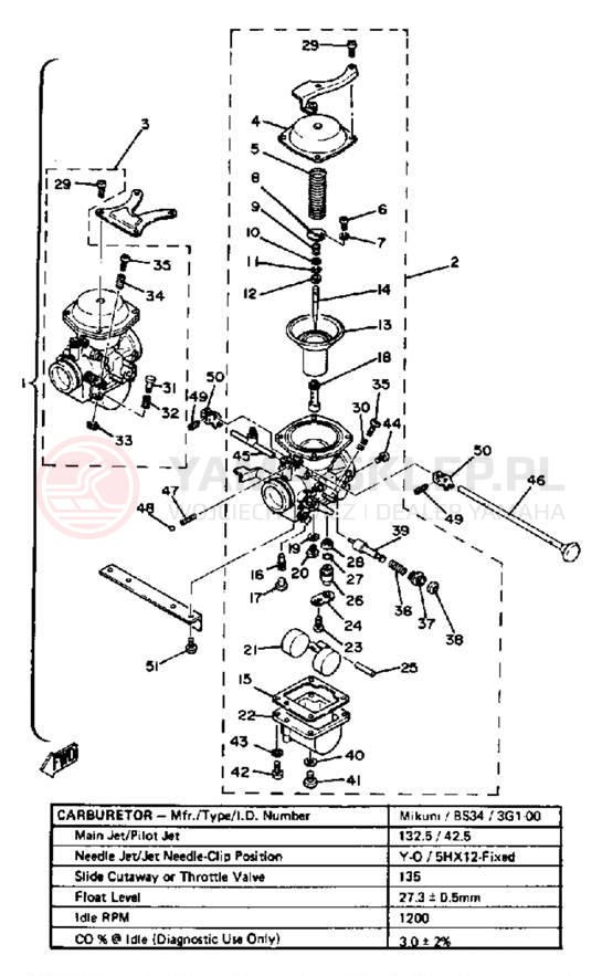 Schemat "Gaźnik" do Yamaha XS650SG