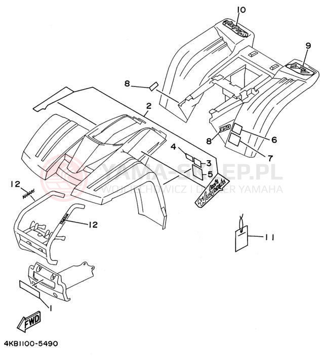 Schemat "naklejki" do Yamaha WOLVERINE 4WD YFM350FXH