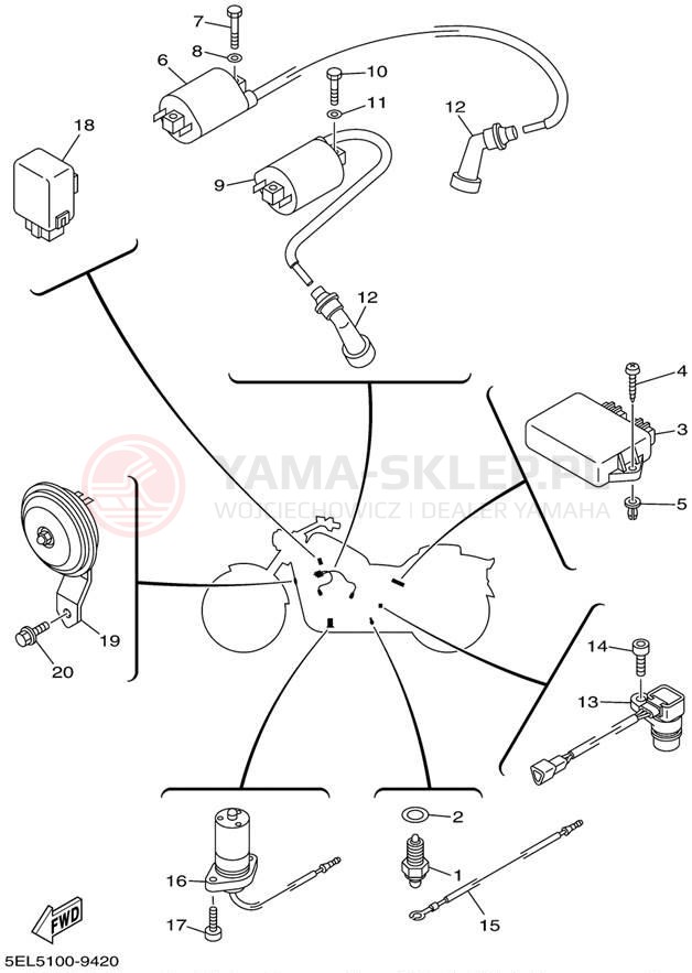 Schemat "układ elektryczny" do Yamaha V-STAR 1100 XVS1100L/XVS1100LC