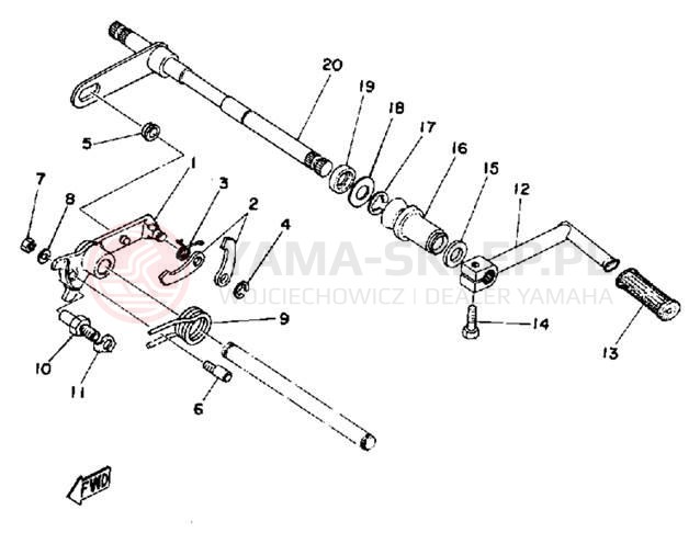 Schemat "Dźwignia zmiany biegów, wałek" do Yamaha TZ250C/TZ350C