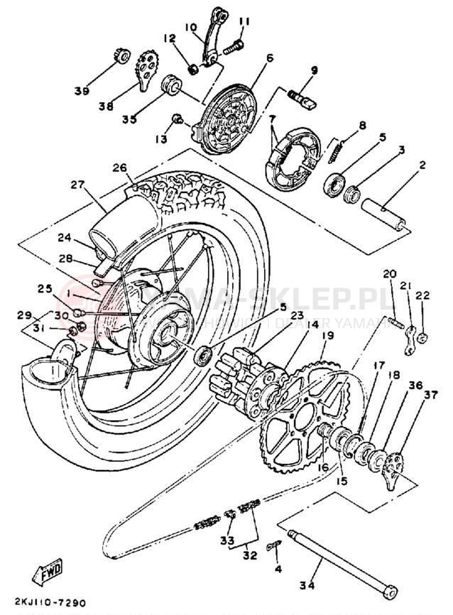 Schemat "Koło tył" do Yamaha XT350A/XT350AC