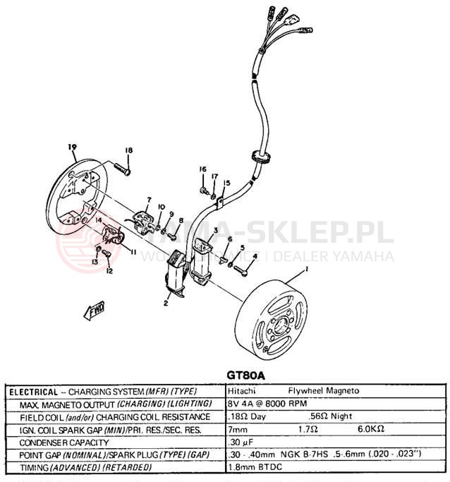 Schemat "Układ zapłonowy" do Yamaha GT80A/GTMXA