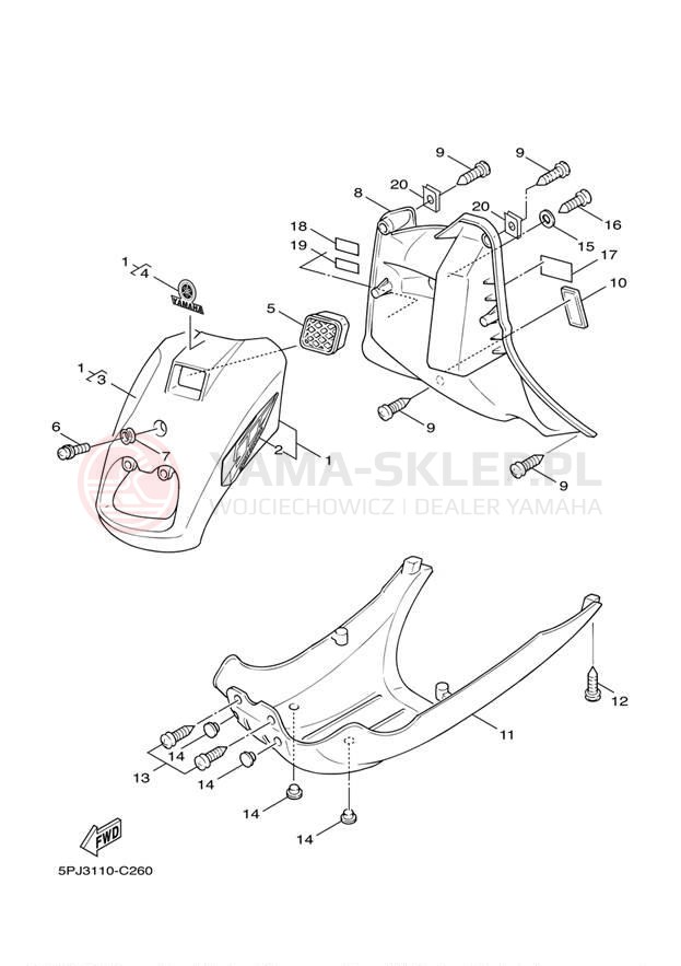 Schemat "Nadwozie przód" do Yamaha ZUMA YW50S