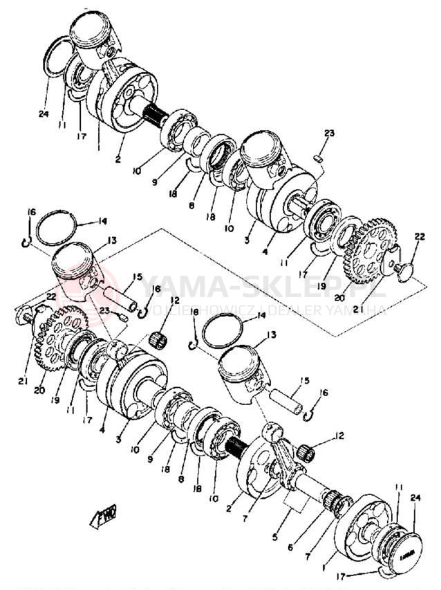 Schemat "Wał korbowy, tłok" do Yamaha TZ750A