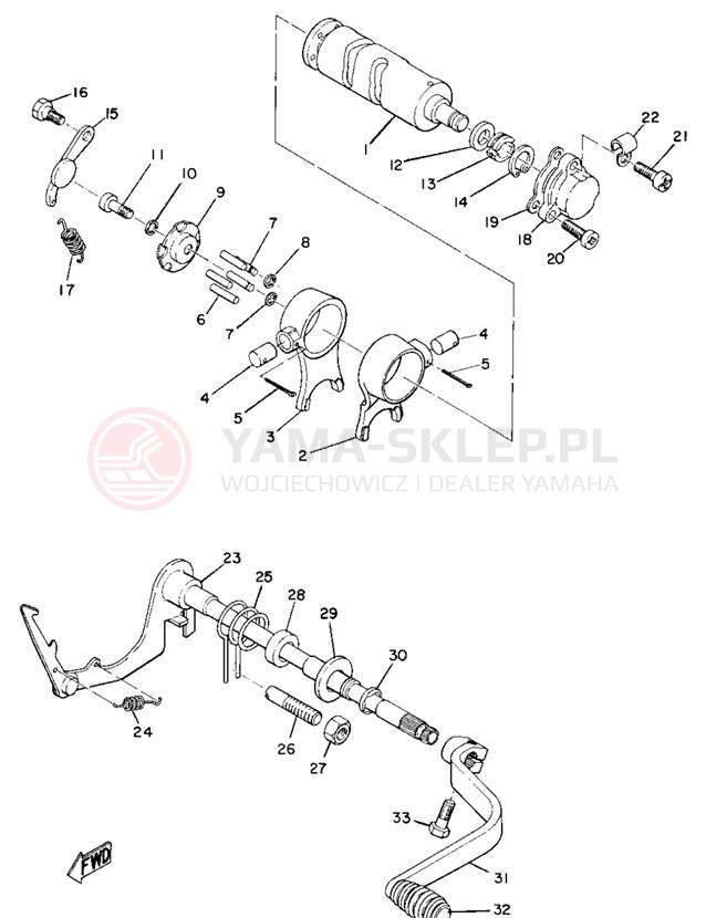 Schemat "Dźwignia zmiany biegów, wałek" do Yamaha L5TA