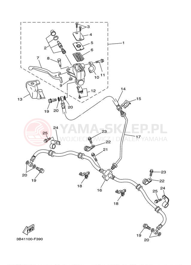 Schemat "Pompa hamulcowa przednia" do Yamaha GRIZZLY 700 DUCKS YFM7FGPDUW