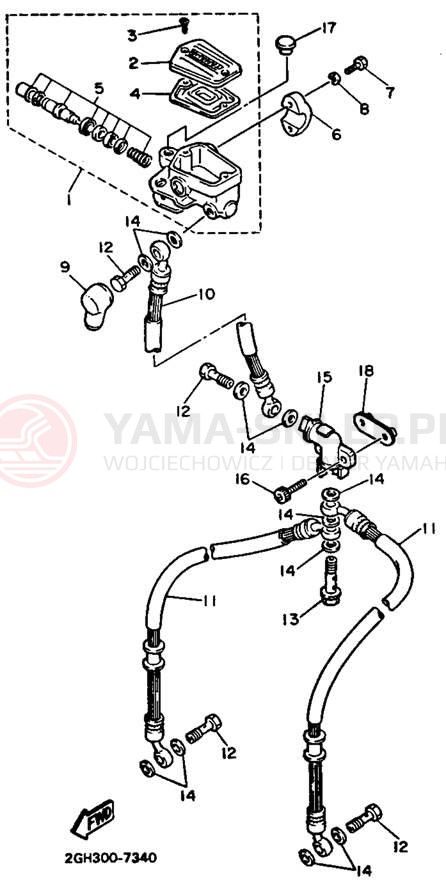 Schemat "Pompa hamulcowa przednia" do Yamaha FZR750RU