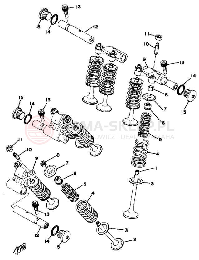 Schemat "Zawory - dźwigienki zaworowe" do Yamaha XS500D