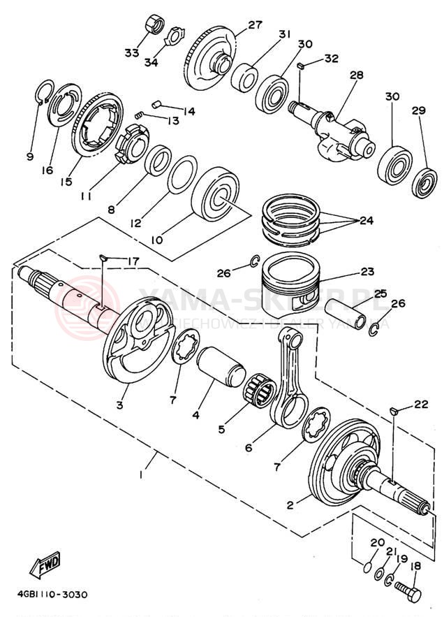 Schemat "Wał korbowy, tłok" do Yamaha KODIAK 4WD YFM400FWF_
