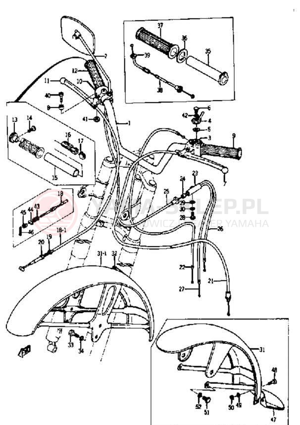 Schemat "Kierownica - przedni błotnik" do Yamaha YA6